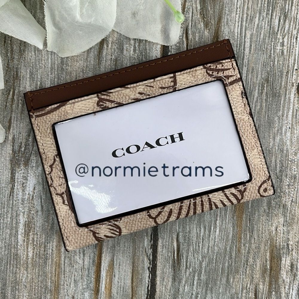 Coach Slim Id Card Case In Signature Canvas With Shell Print Island Beach - Picture 4 of 7